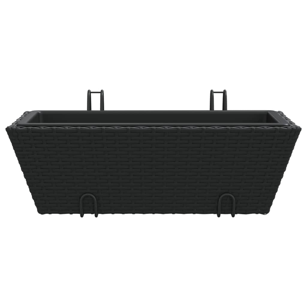 Pflanzkasten mit Haken 2 STK Schwarz Poly Rattan mit Kunststofftopf 54x22x18 cm Balkonkasten für Balkon Terrasse Garten mit Stabiler Stahlhalterung und platzsparender Aufhängung