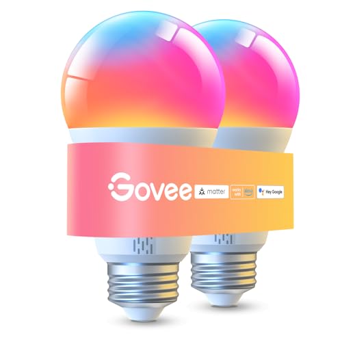 Govee LED Smart Light Bulbs, 1000LM Color Changing Light Bulb, Work with Matter Alexa and Google Assistant, Dimmable RGBWW A19 75W Equivalent Smart Bulbs for Bedroom, Living Room, 2 Pack