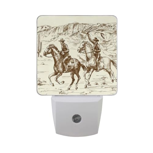 Image of Western Desert Cowboy Night Lights 2 Pack Plug-in Wall Led Nightlight Auto Dusk-to-Dawn Sensor Lamps for Bedroom Kitchen Bathroom Hallway Stairs