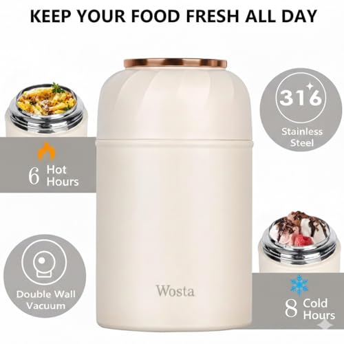 Image of Airtight Stainless Steel Lunch Box with Bowl-Style Lid & Sauce Box | Yogurt & Overnight Oats Container with Lid | Leak Proof Steel Cup with Reusable Spoon | Keeps Food Hot 6h & Cold 8h (White, 500 Ml)