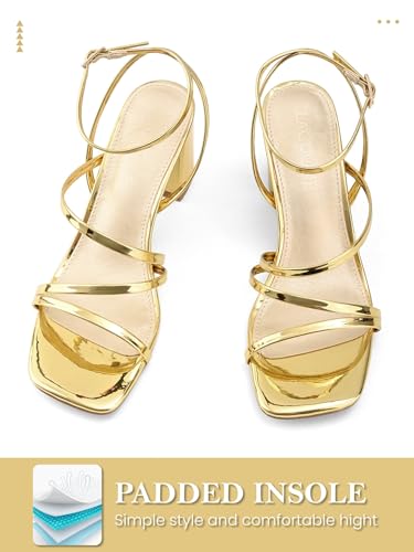 Image of LACUONE Strappy Heels for women Block Heels Square Toe Chunky Ankle Buckle Pump Heeled Sandals