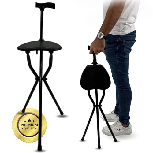 OrtoPrime Bastón para Mayores con Asiento Plegable Bastón Silla Plegable - Bastones para Caminar Mujer Y Hombre Bastón con Asiento Plegable PORTÁTIL 3 Patas Bastón Anciano Silla Bastón ORTOPÉDICO