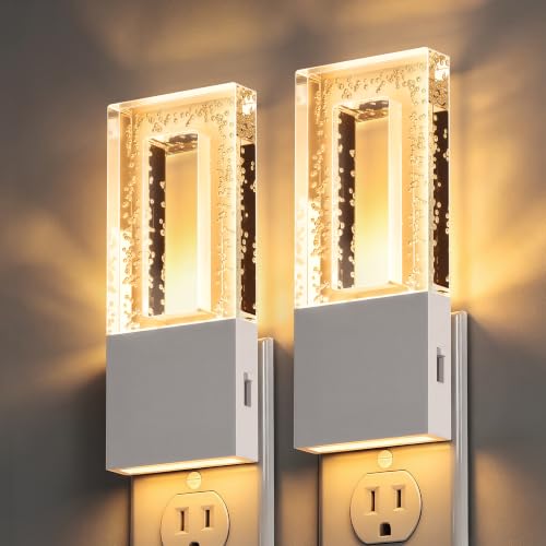 Image of DORESshop Night Lights Plug Into Wall, Bubble Acrylic Night Light | Foldable Plug Design, Dusk to Dawn Sensor, 3000K Soft White, Dimmable Nightlights for Bathroom, Hallway, Bedroom, 2 pcaks