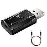 USB Bluetooth Transmitter for TV, USB Bluetooth 5.0 Adapter with 3.5mm AUX Plug and Play Clear Sound Quality 4-in-1 Car Wireless Audio Transmitter Receiver Adapter for PC Home Audio System Speakers