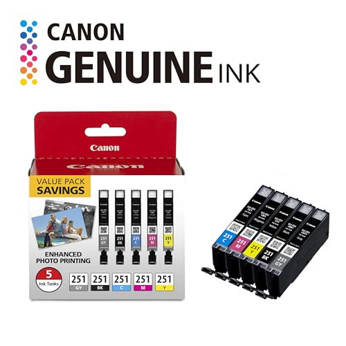 Canon CLI-251 Genuine 5 Color Value Pack, Compatible with MG7520, MG5620, and MG6620 Printers - image 2
