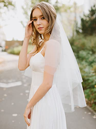 Latious 2 Tier Bride Wedding Veil Ivory Bridal Tulle Veils With Comb Fingertip Double Layer Veils For Brides And Women (Ivory) #TOP26