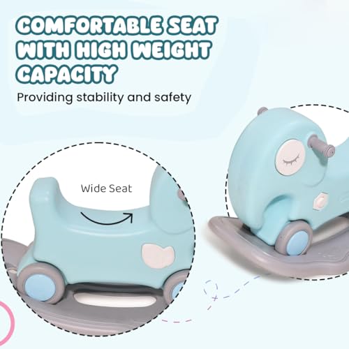 Image of PLAYGRO 3 in 1 Tusker Elephant Ride-On, Rocker Toy with Balancing Board for Kids, Toddler | Baby Rocker Ride-On Toys | Indoor /Outdoor Rider | Age-2+ Year (Blue)