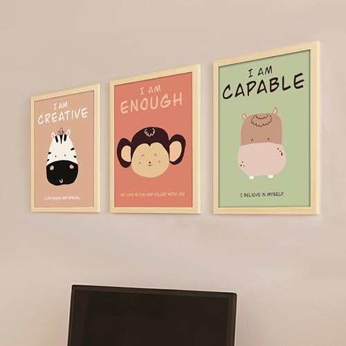 Image of Rousrie Motivational Animals Framed Painting For Kids Posters for Room Decoration, Set of 4 Black Frame Art Prints, Baby Posters for Living Room, A4 Size