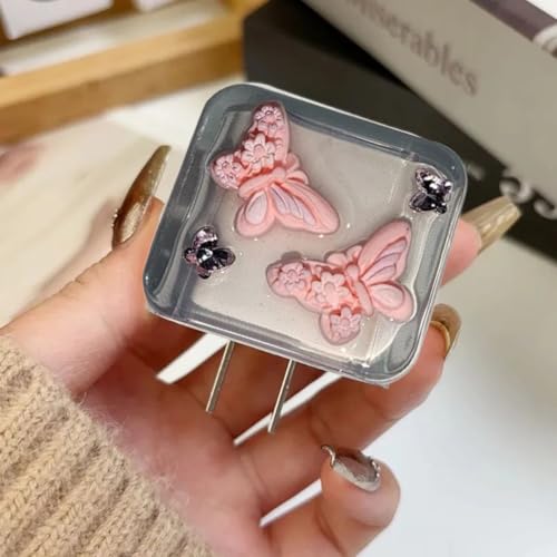 Image of Cable Protector with 3D Cute Pattern for iPhone Charger only 18W & 20W, Data Charging Cable Wire Saver Protective Cable Cover Full Protection Cable Sleeve (Pink 3d Butterfly)
