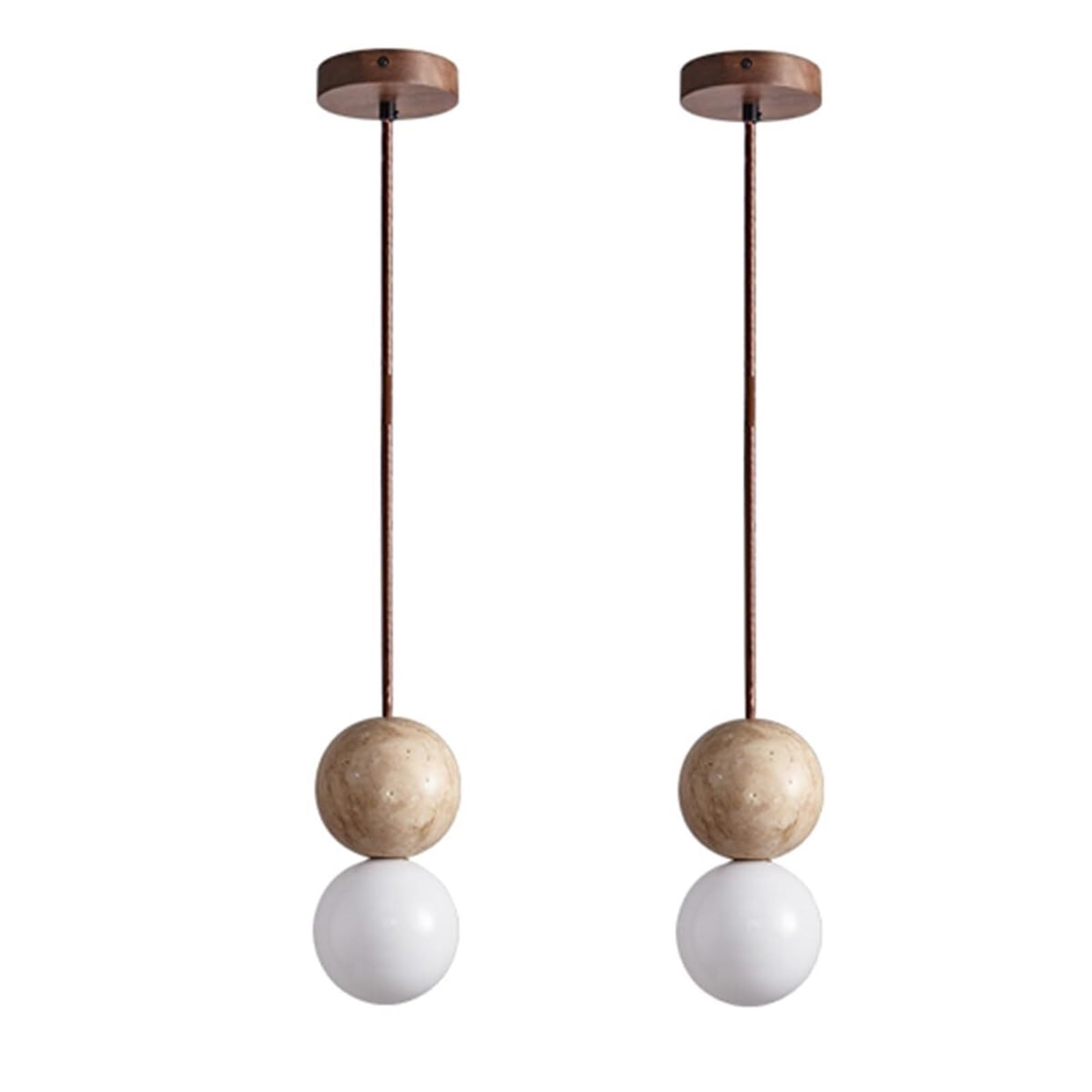 ITOSUI Mini Travertine Chandeliers - Wabi-Sabi Style Double Ball Stone Pendant Lamp, G9 Light Fixture for Table, Living Room, Hallway(2 PCS)