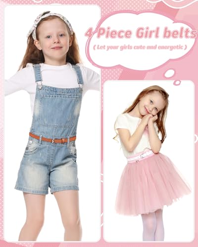 image for Kajeer Kids Belt for Girls,4 Pcs Durable PU Leather Belt Metal Buckle 