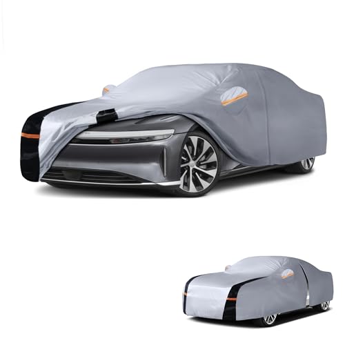 Image of Multi-Layer Car Cover Custom Fit for Lucid Air(EV) (2021-2026), 100% Waterproof All Weather for Automobiles, Gift with Towel, Heavy Duty Car Covers for Rain Sun UV Protection with Door Zipper.