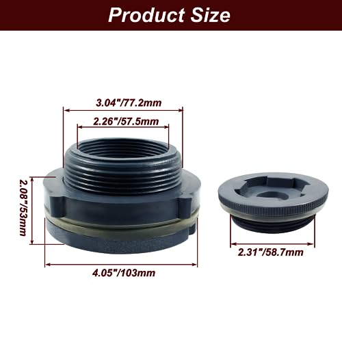 Image of 2 Inch NPT2 PVC Bulkhead Fitting with Plug, 1pc | Plastic Water Tank Connector, Threaded Thru-Bulk Pipe Fittings, For Rain Barrels, Aquariums, Ponds, Pools