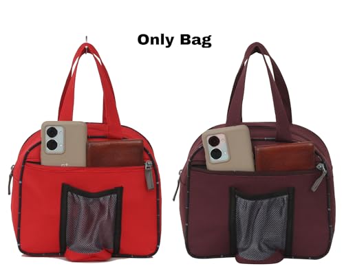 Image of STRONG LIFE Combo Polyester Tiffin School Office Picnic Work Lunch Bag for Kids with Bottle Holder Pack of 2 (Red+Purple)