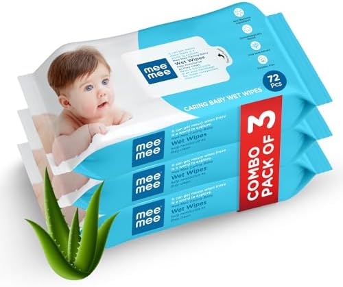 Mee Mee Baby Gentle Wet Wipes with Aloe Vera Extracts, 72 Wipes per Pack, Pack of 3, Soft & Gentle Cleansing for Babies