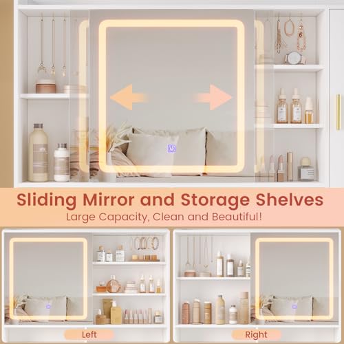 image for DICTAC Makeup Vanity Desk with Sliding LED Lighted Mirror, 47.2