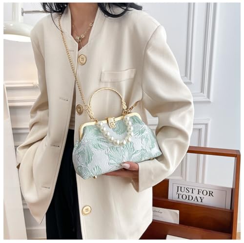 Image of Pearl Evening Bag for Women Lily Pattern Vintage Embroidered Floral Clutch Purse Evening Handbag Shoulder Crossbody Bags