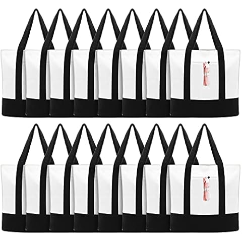 Reginary 10 Pack Large Canvas Tote Bag Bulk, Reusable Natural Plain Cotton Tote for DIY Multipurpose(Black and White) Cover