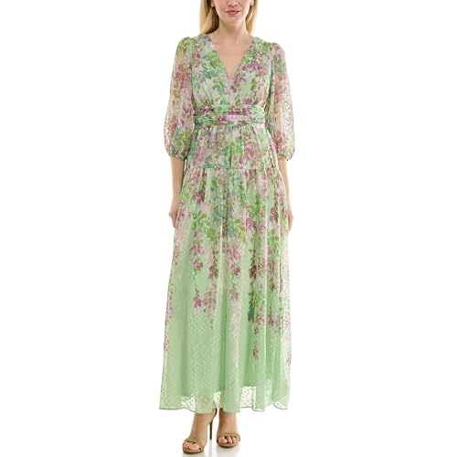 Image of Maison Tara Women's Romantic V-Neck Floral Cumberbund Waist Maxi Dress