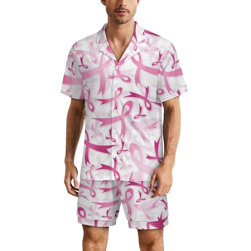 SMAZDFXX Pijama Rosa TLLZKFV para concientización sobre el cáncer de Mama, Conjunto de Pijama para Hombre, Ropa de Dormir de Manga Corta