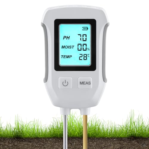 QWORK® Medidor de Prueba de Suelo 3 en 1 - pH, Humedad y Temperatura - Pantalla LCD Retroiluminada - Sonda Doble para Jardinería y Plantas en Macetas