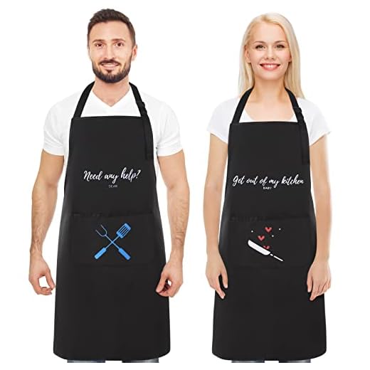 2 Piezas Delantal de Cocina Ajustable, Delantal Cocina Impermeable para Mujere Hombre Pareja, Delantal Chef con Bolsillo Grand para Cocinar/Hornear, 70x80cm, Negro