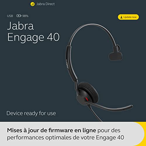 Jabra Engage 40 - Micro-casque filaire mono - Technologie 2 micros à réduction de bruit, câble USB-C - Ultra léger - Fonctionne avec les plateformes UC telles que Zoom & Unify - Noir
