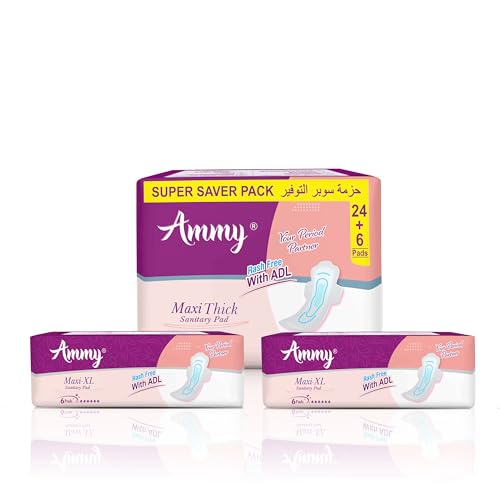 Image of Ammy Super Absorbent Maxi Thick Sanitary Pads - 30 Pcs XXL Size for Heavy Flow & 12 Pcs XL for Medium Flow | Cottony Soft, Rash-Free, Leak-Lock with 6-Layer Shield & Active Flow Layer | Pack of 3