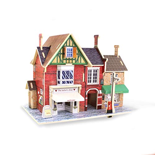 HloEllen Wooden Three-dimensional Puzzle Art Hut Insert Model House World Style Mini Building Creative Toy Gift British Musical Instrument Store (Size : D)