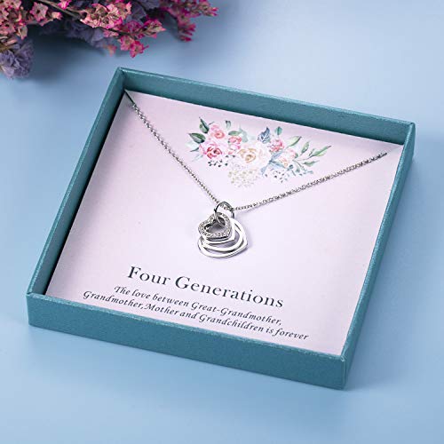 Great Grandma Necklace-925 Sterling Silver Four Hearts Generations Necklace Great Grandma Grandmother from Grandchildren4