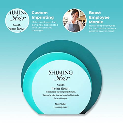 Baudville Shaped Us Abstract Trophy - Eclipse Trio - Blues And Teal - Personalized Printing Up To Three Lines And Pre-Written Verse Selection - Employee Appreciation Gift Award For Employees #TOP2