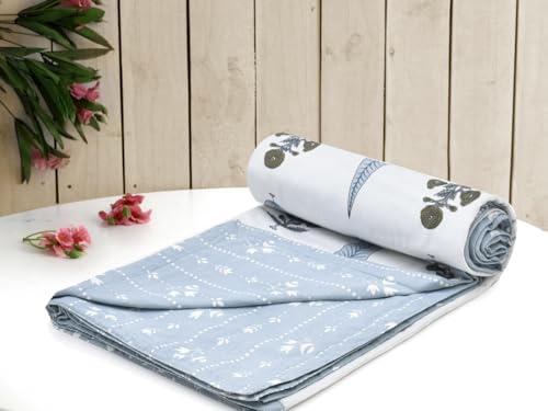 Image of Amazon Brand - Umi Single Cotton AC Dohar Blanket 57x87 Inches | 160 TC Three Layer Lightweight Comforter | Soft Elegant Printed Single Bed Quilt