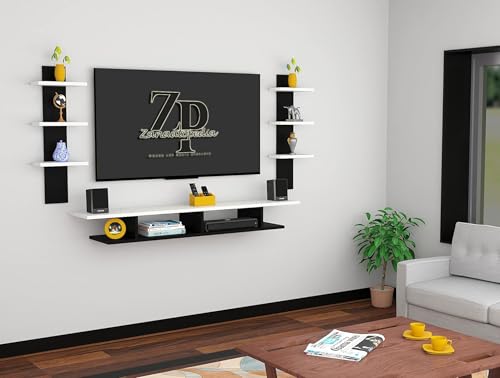 Zanaatopedia TV Entertainment Unit for Living Room/TV Stand Wall Mount/Engineered Wood TV Panel/Set-Up Box Holde/TV Cabinet for 43″ LCD(Tv Unit 32x 8 with 2 Ladder) Colour (Black and White) Zanaatopedia TV Entertainment Unit for Living Room/TV Stand Wall Mount/Engineered Wood TV Panel/Set-Up Box Holde/TV Cabinet for 43″ LCD(Tv Unit 32x 8 with 2 Ladder) Colour (Black and White)