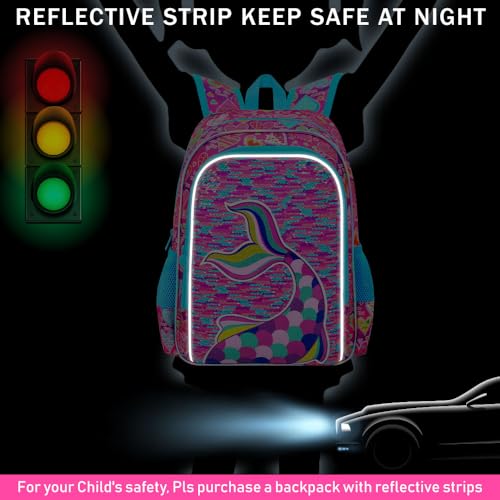 Image of CCJPX 3Pcs Mermaid Backpack, 16 inch Girls Sequin Bookbag with Lunch Box, Kids Water Resistant Elementary School Bag for Kindergarten Preschool Toddler (Rose)