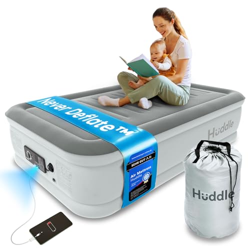 Huddle Never Deflate™ Luxus-Einzel-Luftbett, preisgekrönter Good Housekeeping 2025 Gewinner, Dual Pump SlumberGuard™ Technik, verstellbare Festigkeit, integrierte Pumpe & USB-Nachtlicht