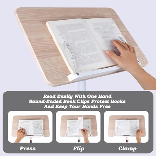 Atril de madera ajustable de 50-130 cm blanco con clips para portátil y lectura 4