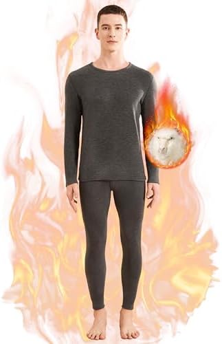 （07:30時点） [ANGEL CITIZ] あったかインナー メンズ [吸湿発熱・中厚・伸縮性] 防寒肌着 上下セット ヒートテック 長袖シャツ ズボン下 ロングタイツ 保温インナー カシミア とシルク 裏起毛 防寒インナー 冬用 グレー XL(日本サイズL)