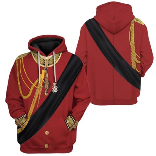 Image of Uyecos Historical Hoodie Revolutionary War Uniform Top | Historical Figure Print, Military Uniform Print, for Historical Reenactment, Halloween Cosplay