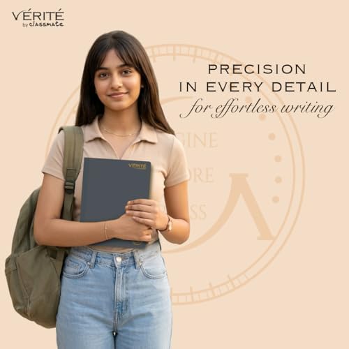 Image of Lay Flat Binding Notebook - Verite by Classmate Ideal for School Students, Charcoal Color, Size (in cm) 24 X 18, Single Line, Thick Premium 120 Pages with Low Ink Bleed for Smooth Writing Experience