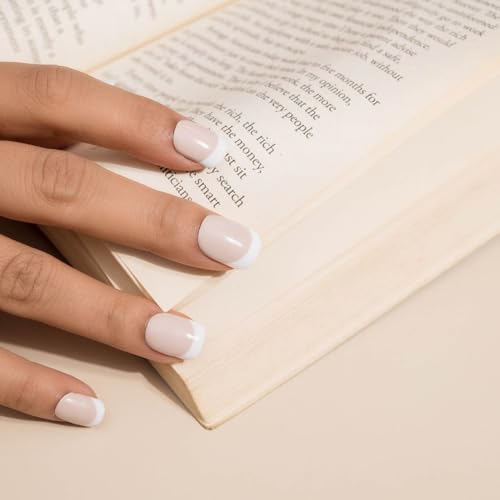 NailKnack® Press On Nails – Reusable Set of 20 Natural-Looking Stunning Glossy Square French Style Nails for Effortless DIY Nail Art and Long-Lasting Beauty