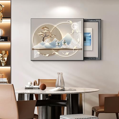 Breaker Box Cover Decorative, Electric Meter Fuse Box Cover, Modern Wall Art Painting, Crystal Ceramic Surface, Sliding or Flip-up Design, Widely Used(Beige 1,70 * 50cm/27.5 * 19.7in)