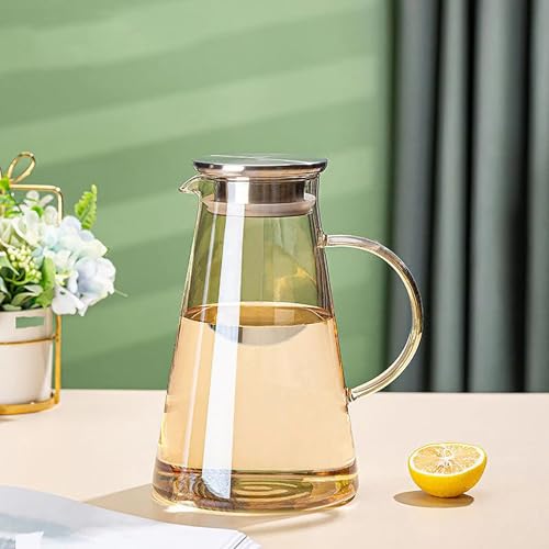 Image of Wringo Premium Amber Glass Water Jug - 1.8 LTR, Transparent, Hot Cold Water Glass Pitcher with Wooden Lid Water Jug, Iced Tea, Milk and Juice Beverage Carafe, Lemon Jug 1800ML (TM-14) (WQ-03)