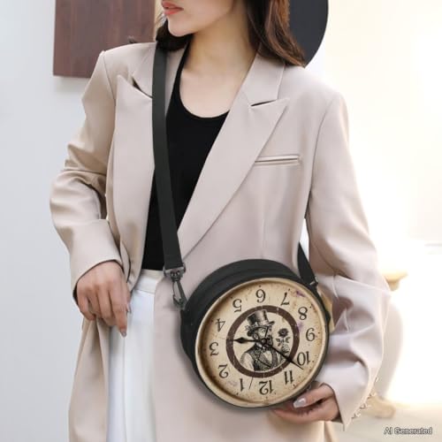 Image of Women Novelty Round Clock Shape Zippered Clock Purses for Women Tote Handbag Shoulder Bag, Gift for Mom Girlfriend
