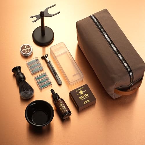 Deluxe Shaving Kit for Men, Gifts for Men, 17pc Shaving Brush Kit with Double Edge Safety Razor, Razor Blades, Sandalwood Bar Soap, Preshave Beard Oil & More, Mens Beard Kit, Birthday Gift