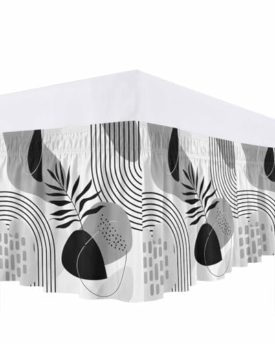 Queen Bed Skirt 18" Drop, Bohemian Geometric, Gray Palm Leaf