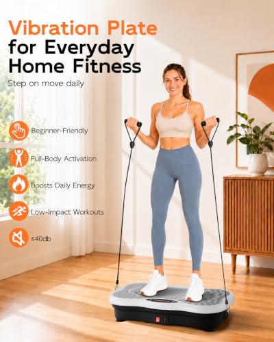Image of Vibration Plate Exercise Machine for Lymphatic Drainage, 200 Speeds Vibrating Fitness Platform for Full Body Workout and Weight Loss, 300 Lbs Capacity with Resistance Bands for Women Men