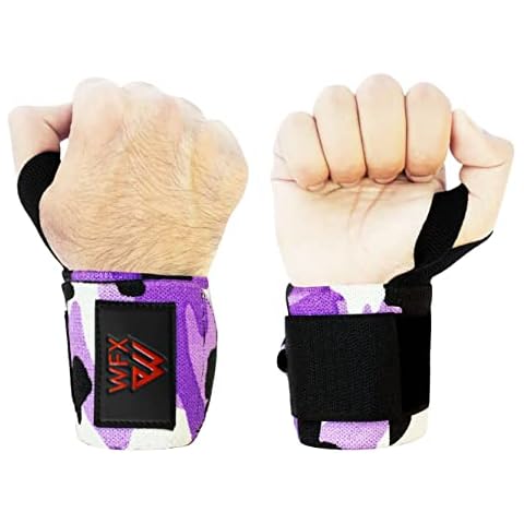 Gym Wrist Wraps Fitness Workout Training Heavy Weight Lifting Wrist Straps Support Thumb Loops Adjustable Pair Brace Strong Grip Powerlifting Bodybuilding (Purple Camo) Cover