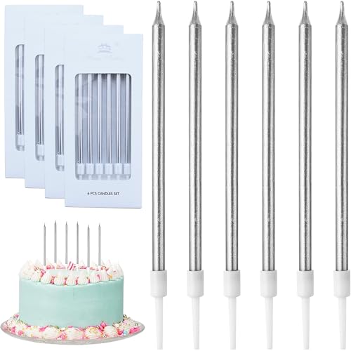 FUZVOL Lot de 24 bougies à paillettes argentées pour gâteau d'anniversaire de mariage