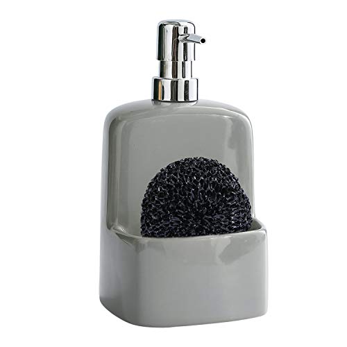 Dish Soap Dispenser - Kitchen Soap Dispenser with Sponge Holder Matte Ceramic Soap Daddy Dispenser 20oz for Kitchen (Grey)