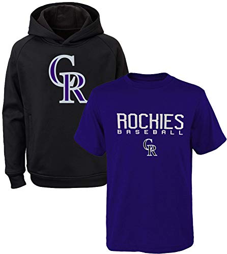 MLB Youth 8-20 Polyester Performance Primary Logo Pullover Sweatshirt Hoodie & T-Shirt 2 Pack Set (10-12, Colorado Rockies)